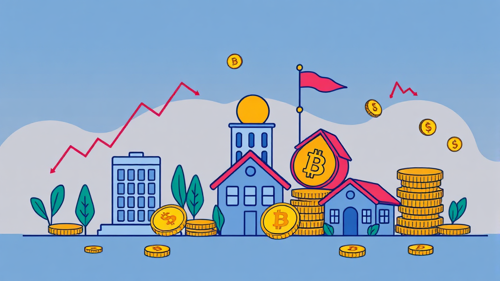 주식, 부동산, 비트코인: 다양한 투자 전략 알아보기 (illustration 스타일)