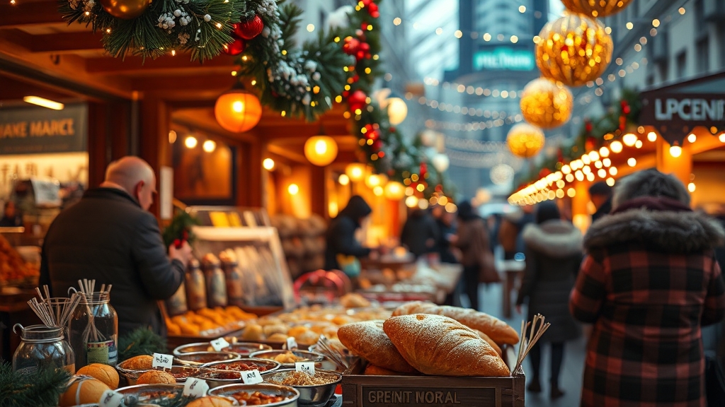 크리스마스 마켓 먹거리 상세 정보 (realistic 스타일)