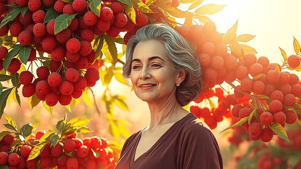 갱년기 여성에게 오디가 주는 효과 (illustration 스타일)