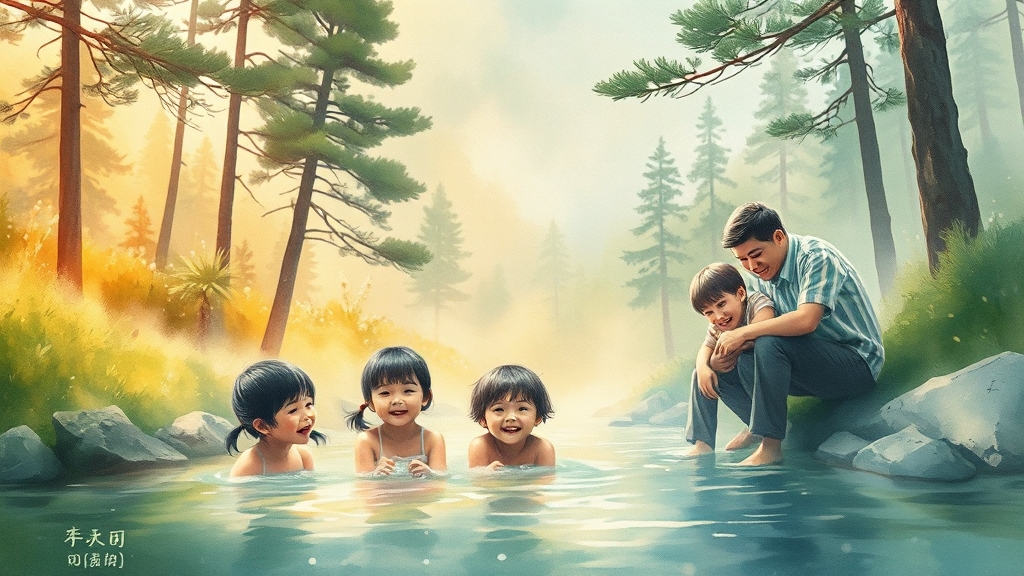강원도 캠핑장 계곡 물놀이 가이드 (watercolor 스타일)