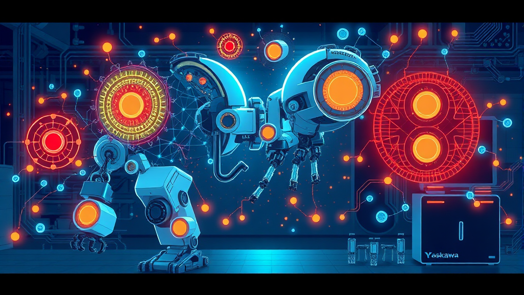 야스카와전기의 사업 포트폴리오와 미래 전략 (illustration 스타일)