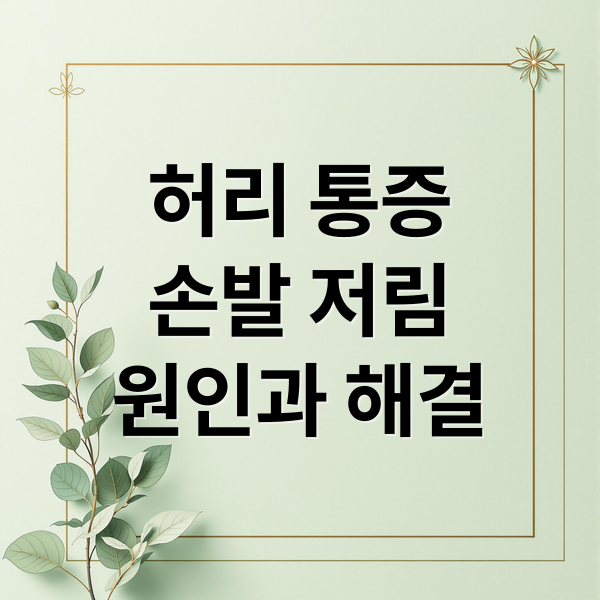 허리 통증
손발 저림
원인과 해결 (허리통증,손발이 저릿 무슨증상일까? 예방및 치료방법, 그리고 운동법에 대해서 알려줘)