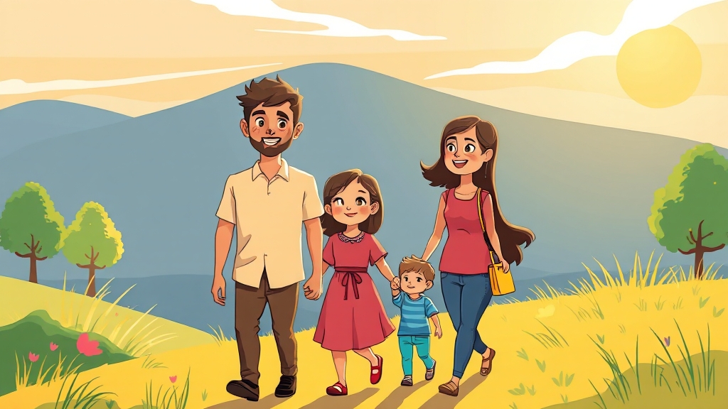 가족과 사회의 지지: 함께 이겨내요 (cartoon 스타일)