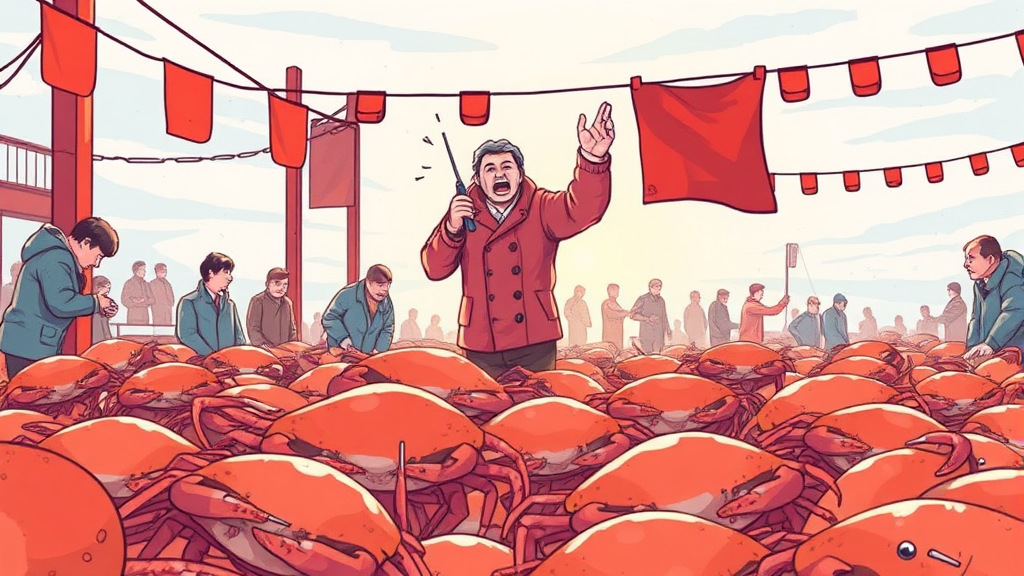 후포항 대게 위판장: 싱싱한 대게를 직접 고르는 즐거움 (illustration 스타일)