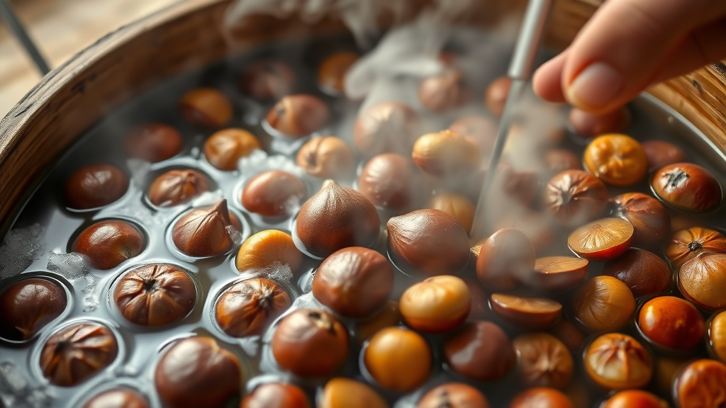 찜기로 밤 찌는 법 (realistic 스타일)