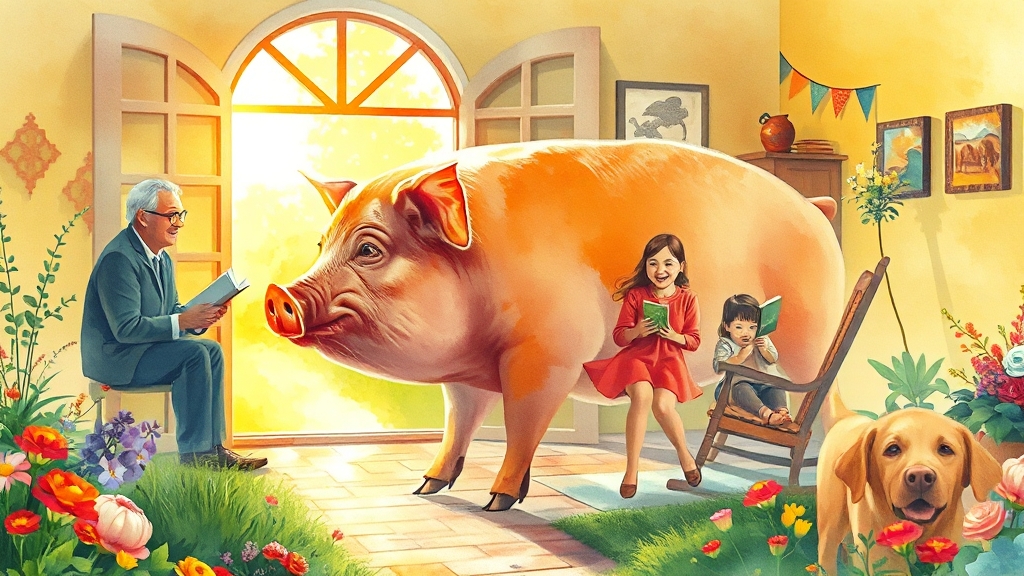 돼지가 집으로 들어오는 꿈: 횡재 가능성? (watercolor 스타일)