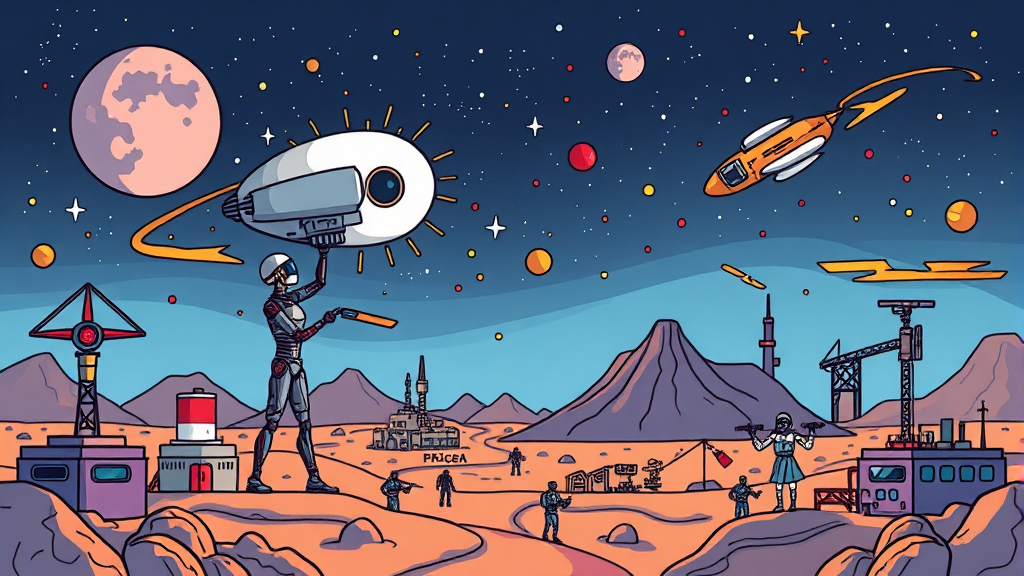 산업 및 기술: AI 산업 규제와 신기술 동향 (cartoon 스타일)