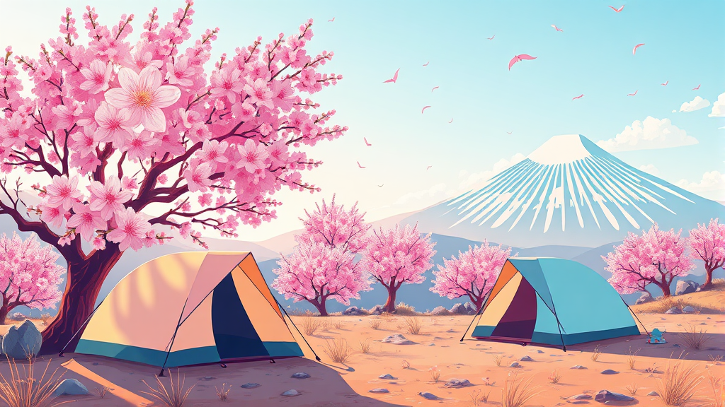 벚꽃 개화 시기 예측 및 최적 캠핑 시즌 (illustration 스타일)