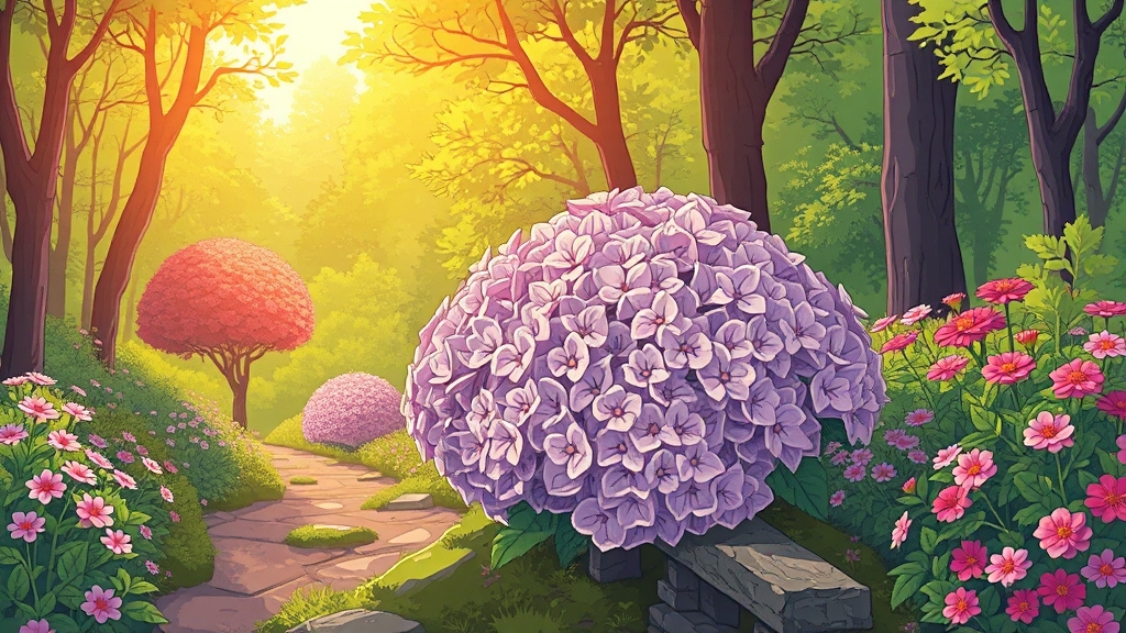 수국 개화 시기와 관람 적기 (cartoon 스타일)