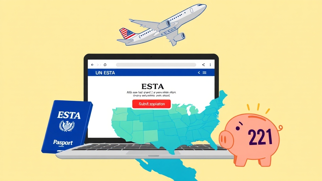 ESTA 신청 절차 및 유효기간 (cartoon 스타일)