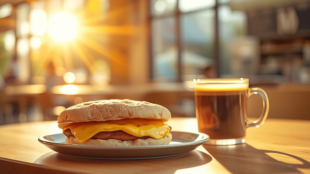 맥모닝 메뉴별 가격 및 칼로리 정보 (realistic 스타일)