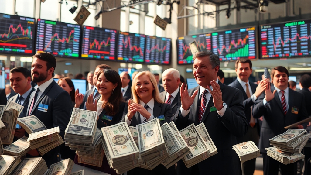 시장 반응: 증시, 비트코인 (realistic 스타일)