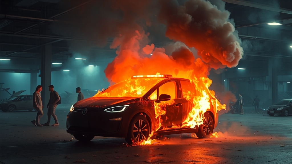 전기차 충전 중 화재 잇따라 발생 (realistic 스타일)
