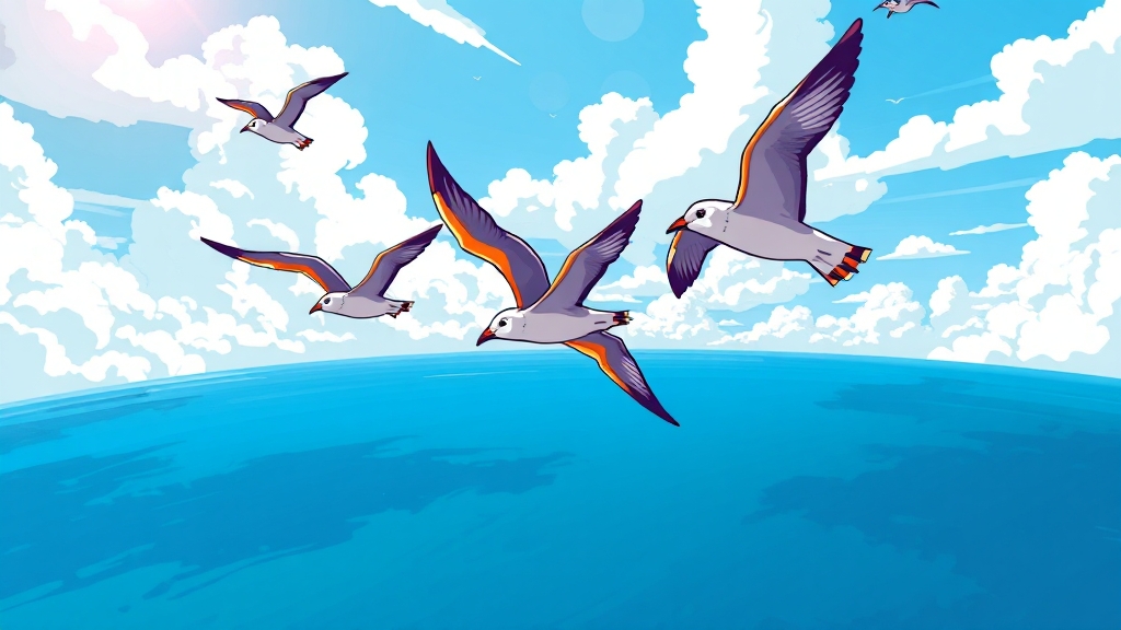 갈매기 행동과 상황별 꿈 풀이 (cartoon 스타일)