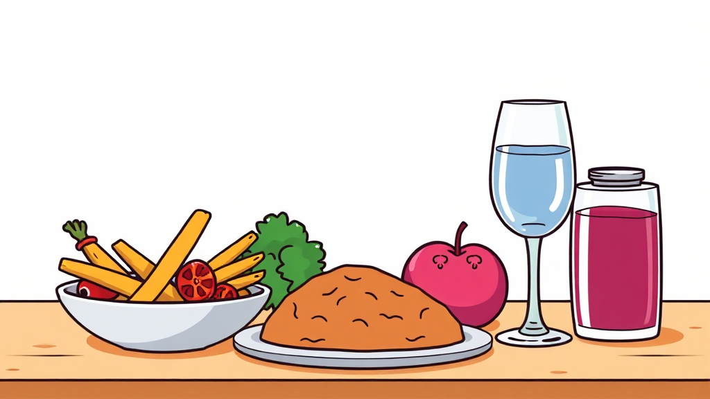 배고픔을 다스리는 식단 전략 (cartoon 스타일)