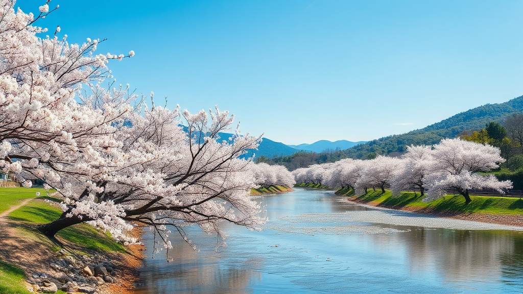 남원 벚꽃 개화 시기 예상 (realistic 스타일)