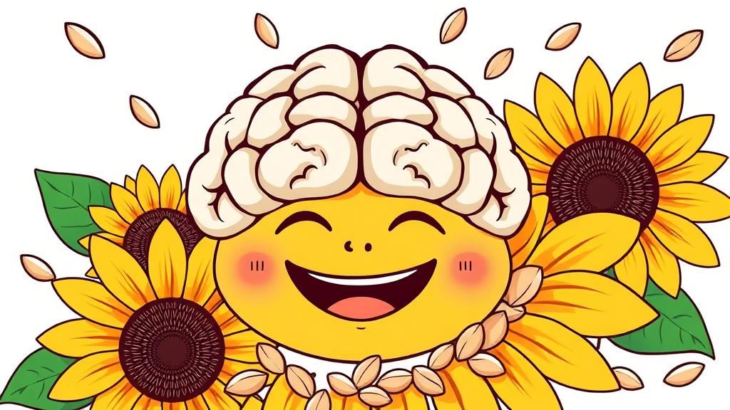 해바라기씨 섭취, 뇌 건강에 미치는 영향 (illustration 스타일)
