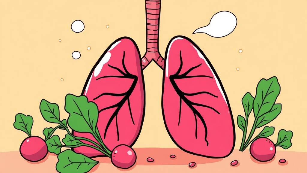 무의 효능: 폐 속 노폐물 제거 (cartoon 스타일)