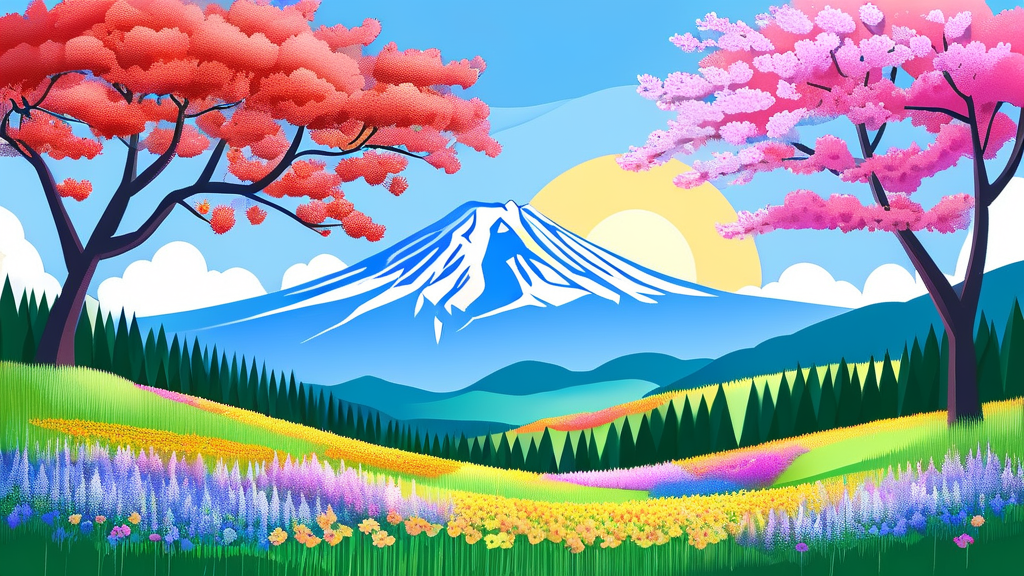 창선도 대방산: 봄꽃 가득한 자연의 향연 (illustration 스타일)