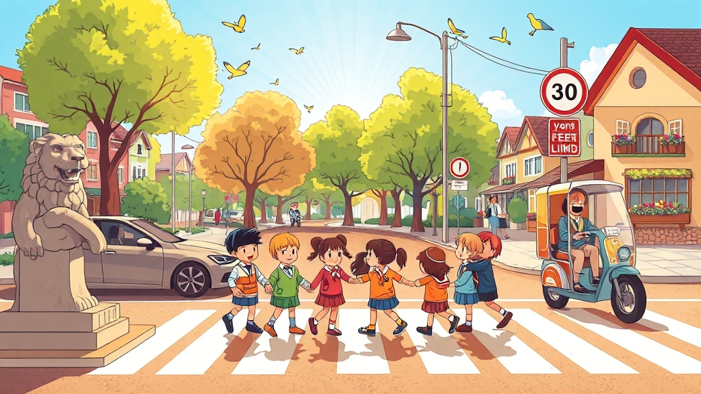 스쿨존 신호위반, 예방 운전 수칙 (cartoon 스타일)