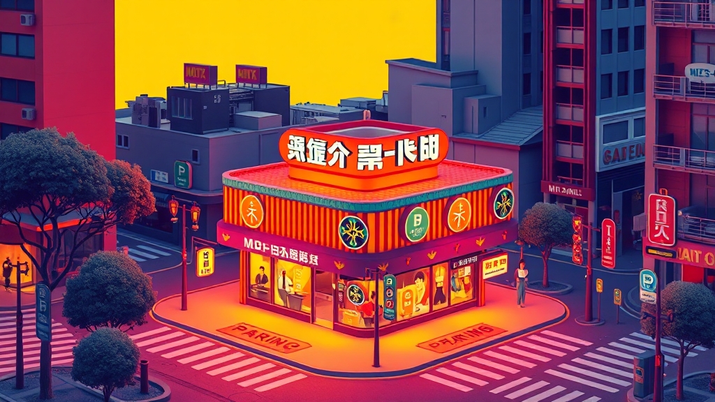 명륜진사갈비 매장 위치 & 주차 정보 (popart 스타일)