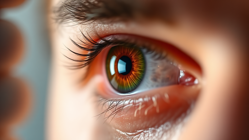 눈 침침함, 흐릿함: 당뇨망막병증 의심 신호 (realistic 스타일)