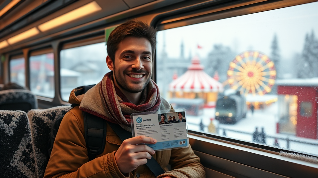 연말 기차 여행, 테마파크 & 숙박 할인 정보 (realistic 스타일)