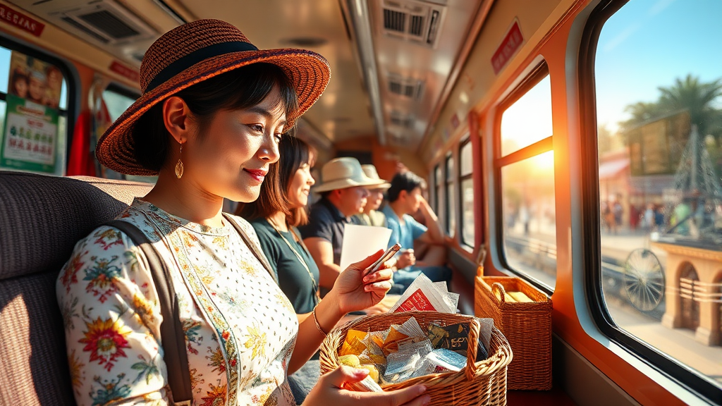 기차표 할인부터 기념품까지: 남도 여행 꿀팁 (realistic 스타일)