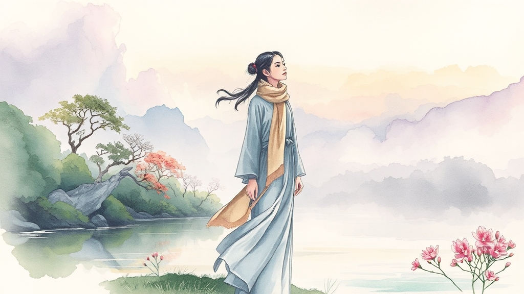 AI 시대 불안, 장자의 해법 (watercolor 스타일)