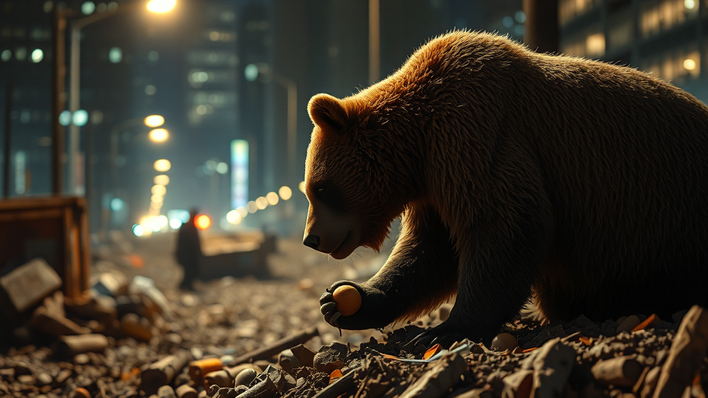 곰의 도심 출몰 원인 (realistic 스타일)