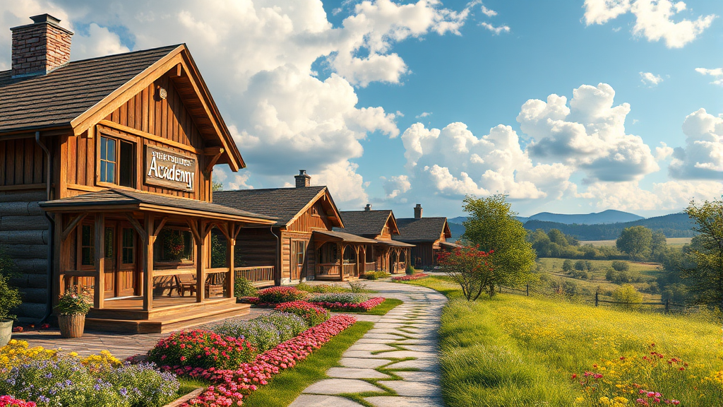 넓고 아름다운 학원농장 정원 (realistic 스타일)