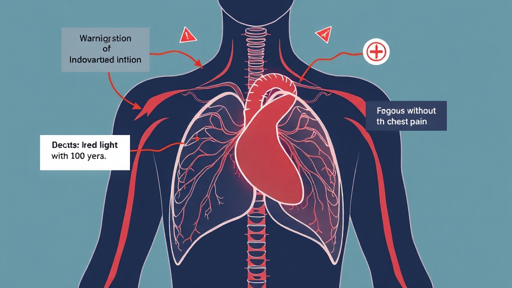 심근경색 전조 증상: 기타 증상 (소화불량, 피로감 등) (illustration 스타일)