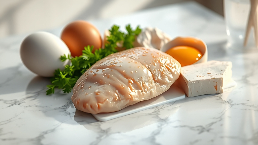 닭가슴살, 계란, 두부 집중 분석 (realistic 스타일)