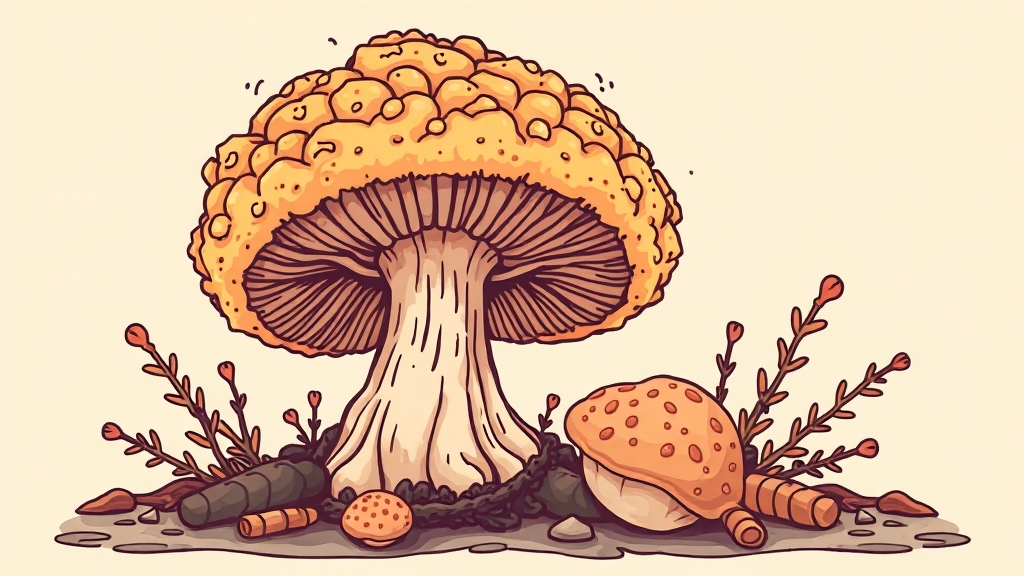 노루궁뎅이버섯 소개 (illustration 스타일)