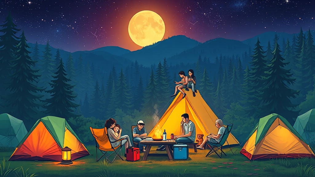 초보 캠핑족, 장비 대여 가이드 (illustration 스타일)