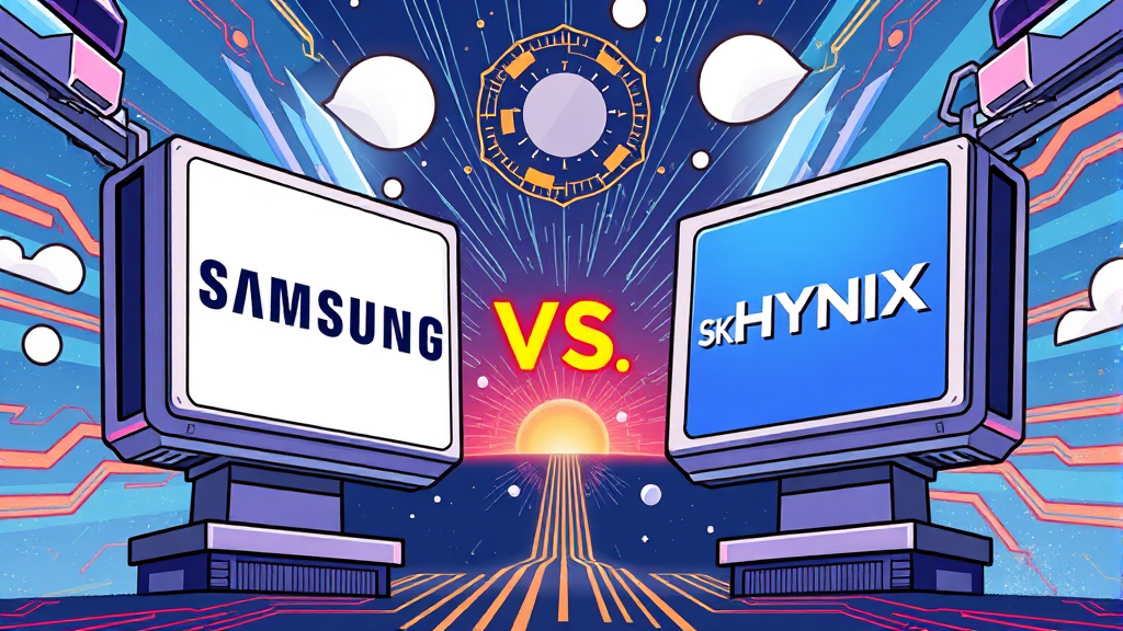 삼성전자 vs SK하이닉스: 시가총액으로 본 기업 가치와 미래 전망 7 글로벌 시장 속 삼성전자와 SK하이닉스의 경쟁력 (cartoon 스타일)