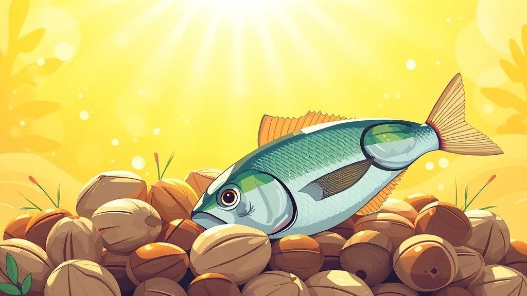 견과류 & 등푸른 생선, 오메가3 효능 (illustration 스타일)