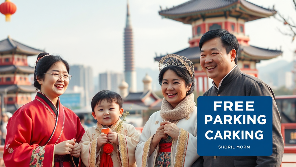 설날 서울 무료 주차 안내 (realistic 스타일)