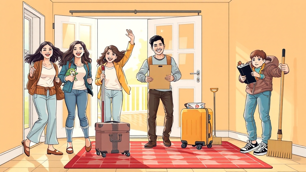 포장이사 짐 정리 및 입주 청소 업체 선정 (illustration 스타일)