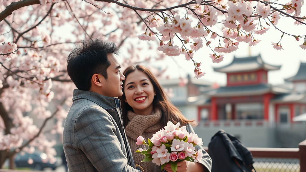 사랑하는 사람과 함께! 특별한 봄 여행 코스 (realistic 스타일)
