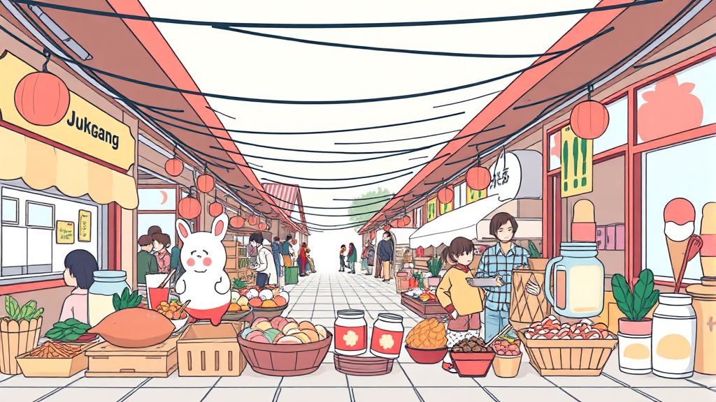 속초 중앙시장 먹거리 탐험: 당신의 취향은? (illustration 스타일)