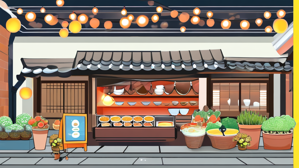 속초 중앙시장의 숨겨진 맛집: 감자옹심이와 특별한 반찬 (illustration 스타일)