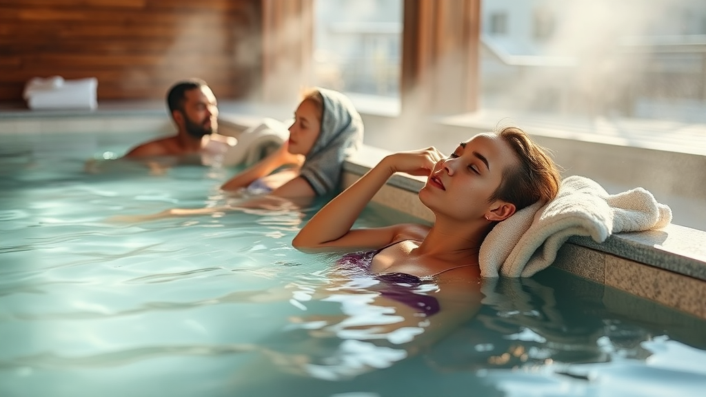 온천 문화와 위생, 균형을 찾아서 (realistic 스타일)