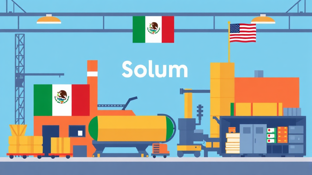 솔루엠 멕시코 생산 거점 전략과 지역 경제 (cartoon 스타일)