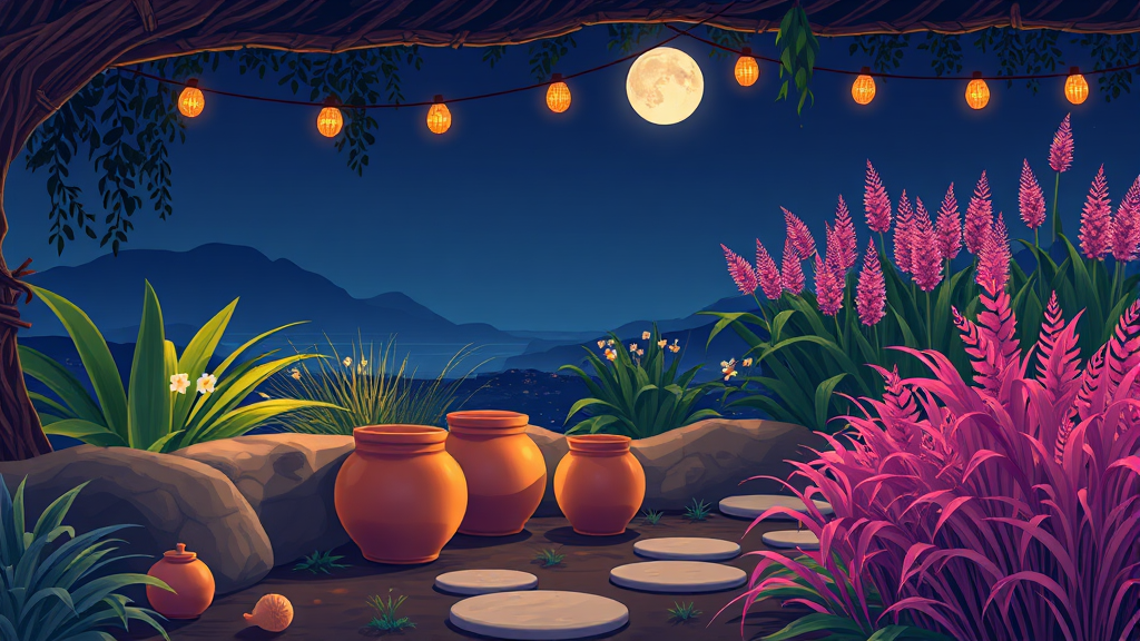 정원 시설 & 특징 (illustration 스타일)