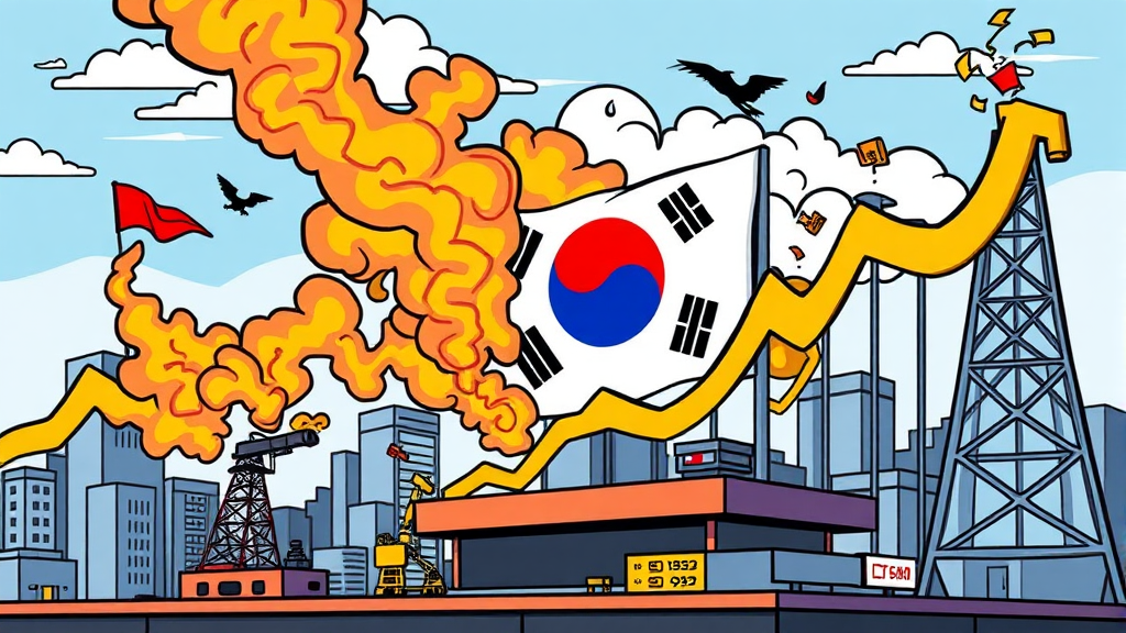 코스피·코스닥 급락 원인: 중동 분쟁과 시장의 반응 (cartoon 스타일)