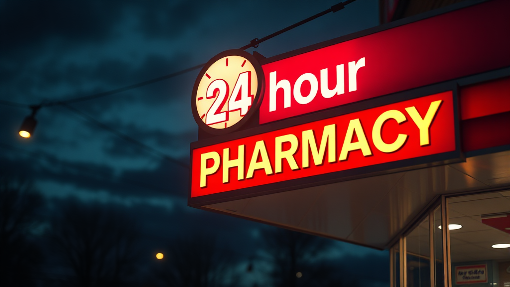 밤낮없이 약국 찾기: 24시간 약국의 중요성 (realistic 스타일)