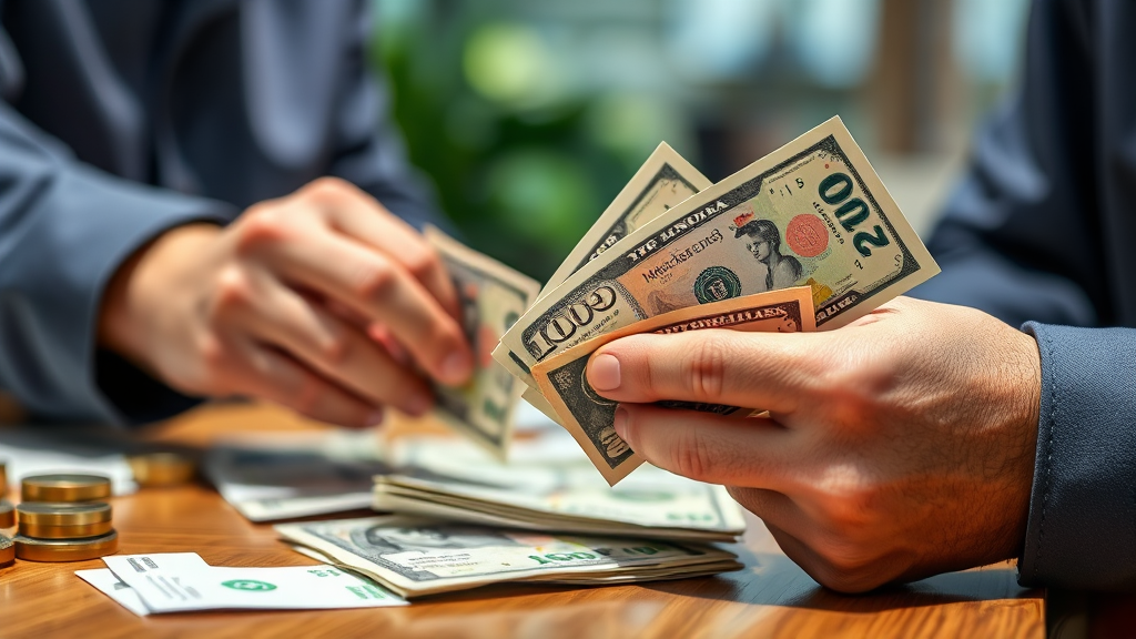 고객별 조치 사항: 환전 유지, 취소, 추가 금액 지불 (realistic 스타일)