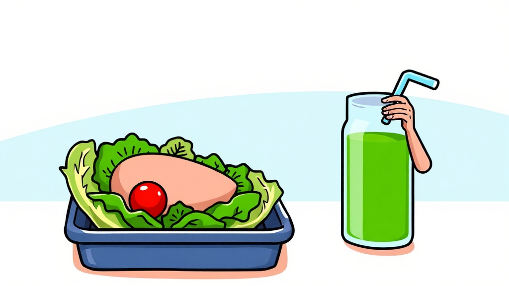 다이어트 식단 팁: 식단 관리 및 보조제 활용 (cartoon 스타일)