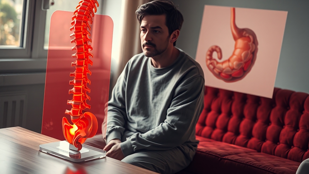 등 통증의 다양한 신호와 증상 (realistic 스타일)